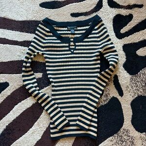 INC International Concepts Black and Gold Ribbed Knit Top